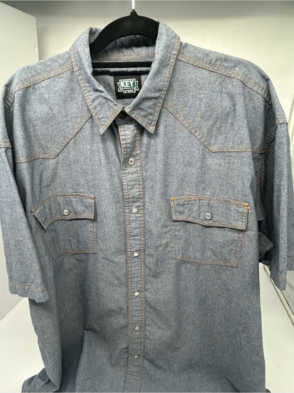 Key Blue Chambray Short Sleeve Western Work Shirt 2XL